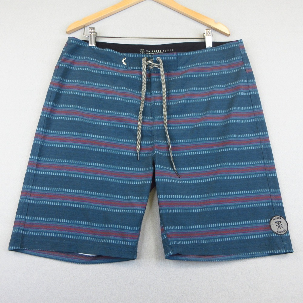 Roark Board Shorts Mens 36 Revival Teal‎ Blue Striped Stretch Surf Swim Skate